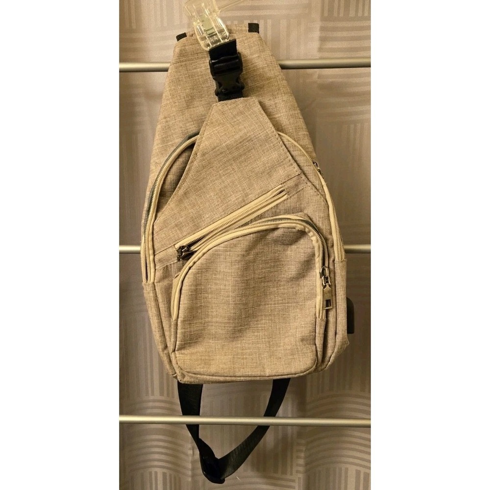 NuPouch Anti-Theft Daypack Crossbody Sling Backpack USB‎ Charging Tan Brown
